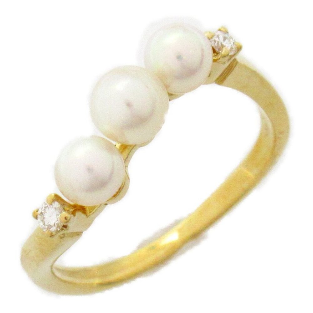 MIKIMOTO pearl Diamond Ring 18KYG Yellow Gold White Used US size 4